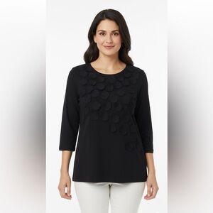 Chico's Black 3/4 Sleeve Appliqué Dot Top